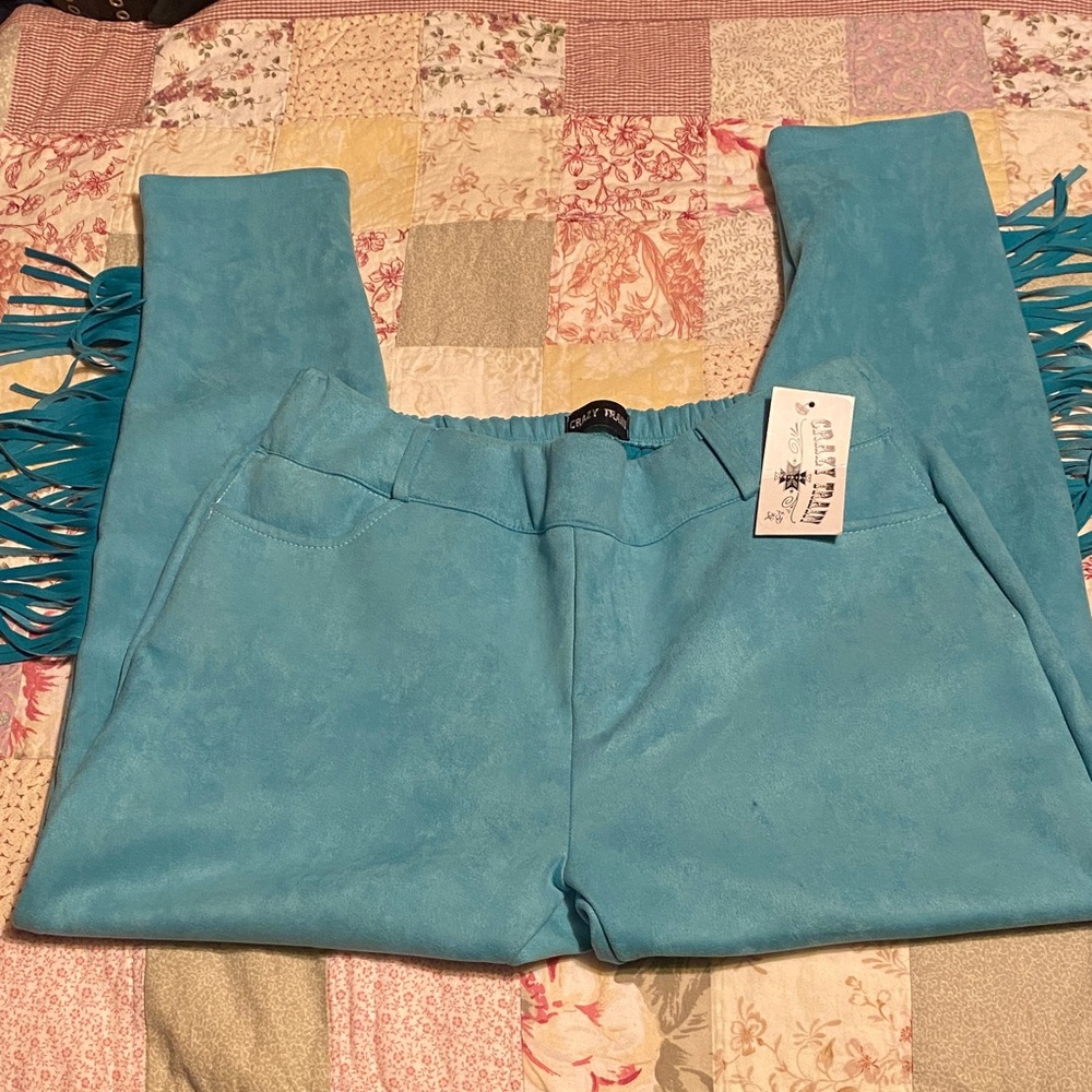 NWOT Crazy Train Bright Turquoise Fringe Pants - Women’s XXXL Pants